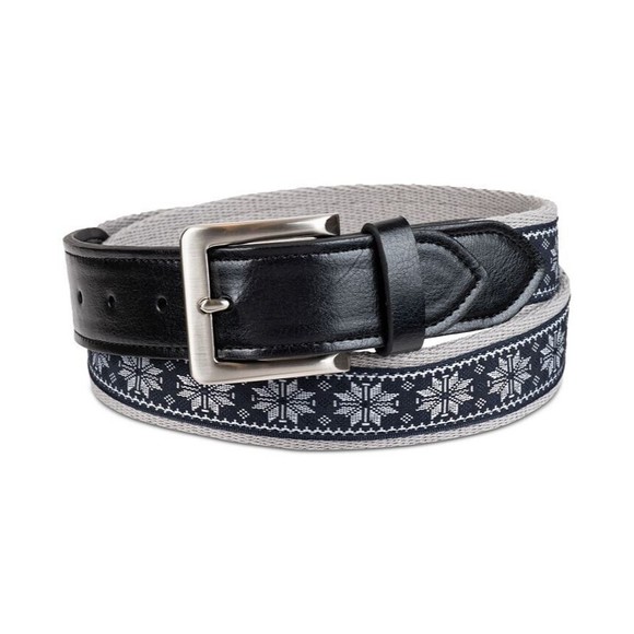 Club Room Men's Faux Leather Holiday Cheer Fabric Belt Snowflake Grey/Blue S/M/L - Picture 1 of 1